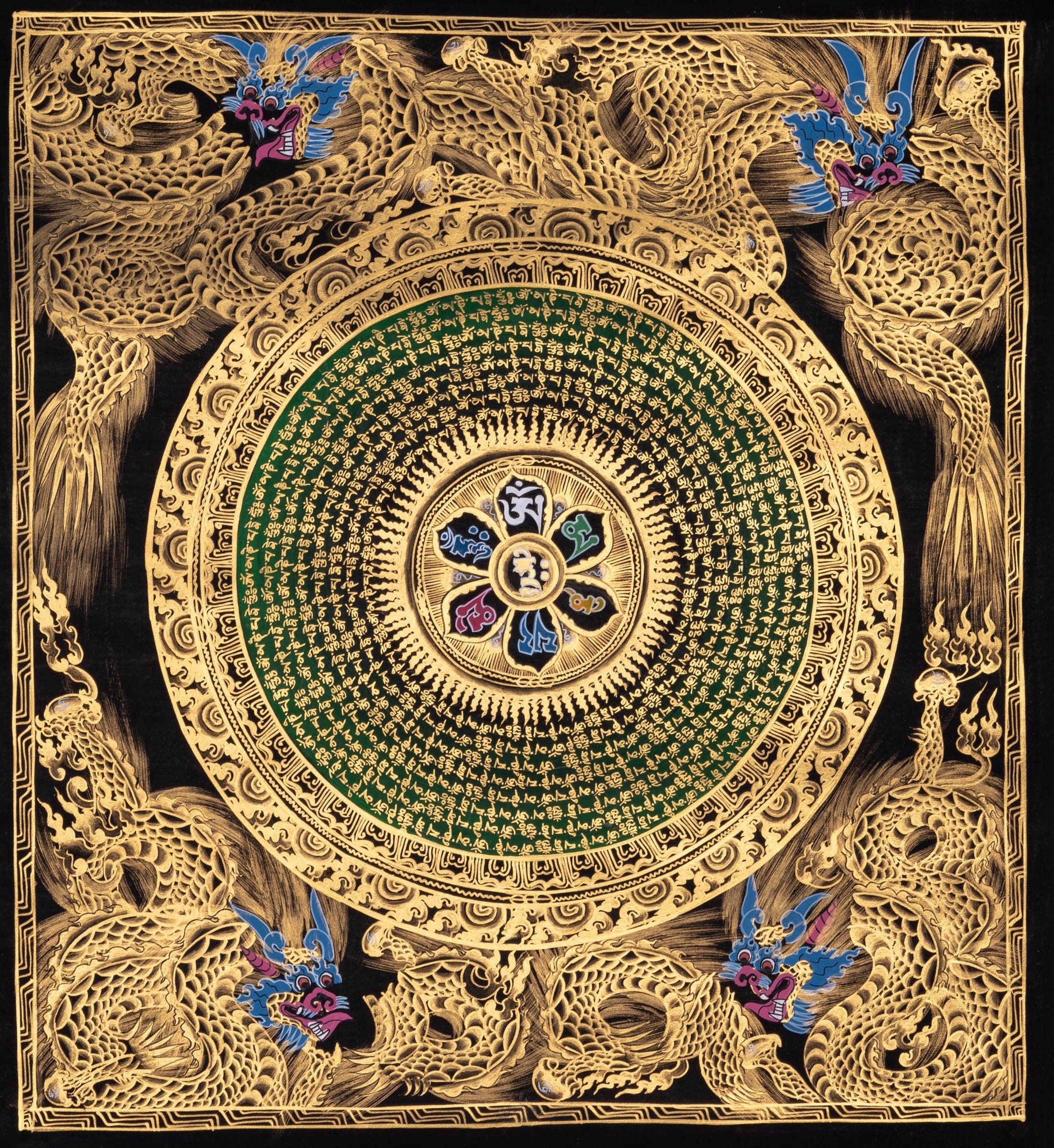 Mantra Mandala with Dragon Thangka - Himalayas Shop