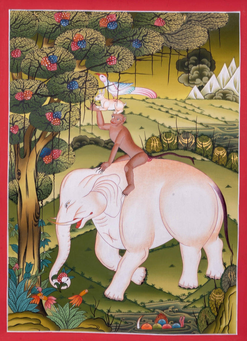 4 Harmonious Friends - Premium Thangka Painting - Himalayas Shop