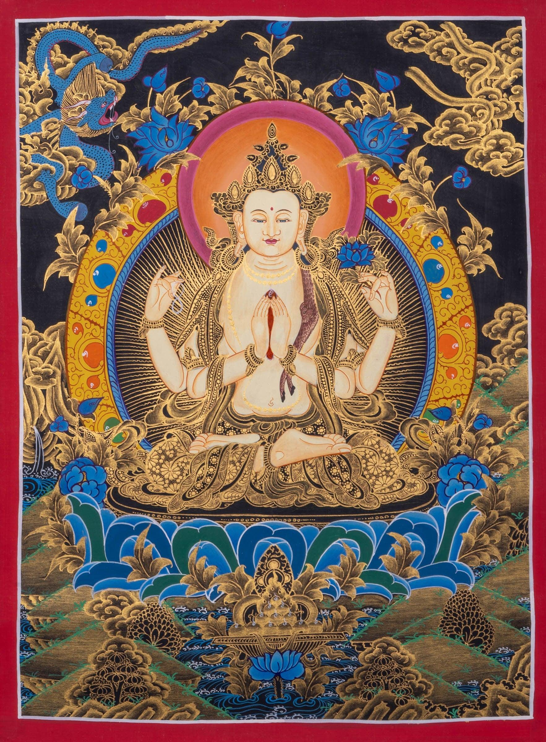 Thangka Art of Chengresi Boddhisattva - Himalayas Shop