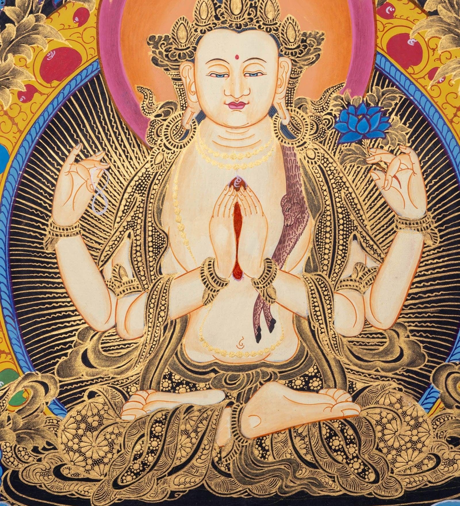 Thangka Art of Chengresi Boddhisattva - Himalayas Shop