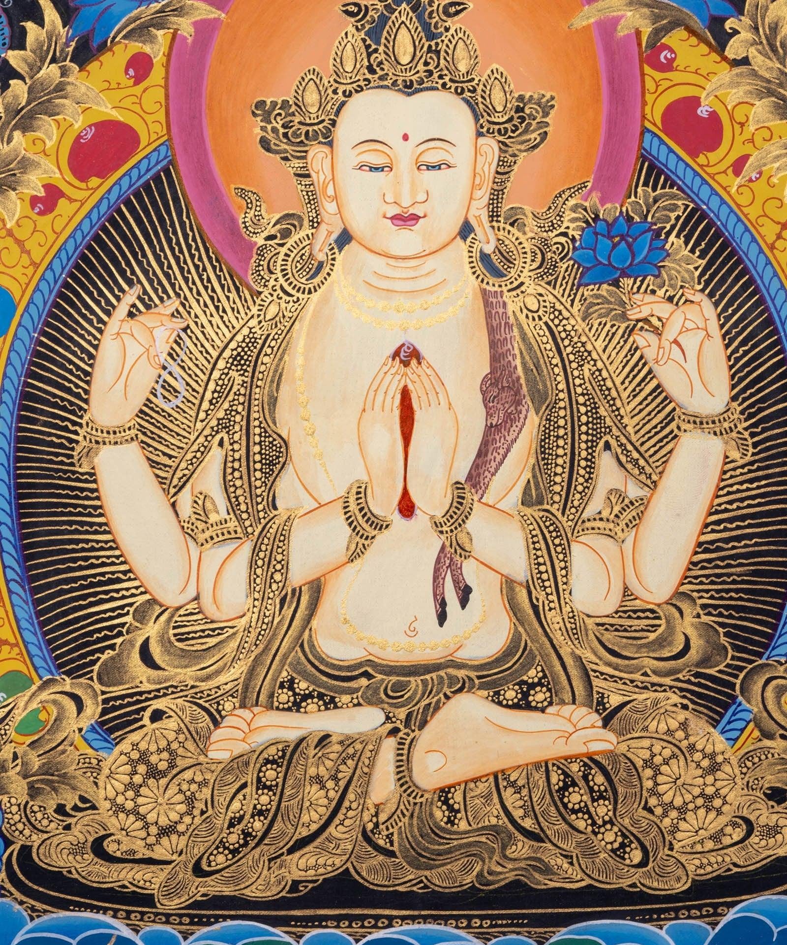 Thangka Art of Chengresi Boddhisattva - Himalayas Shop