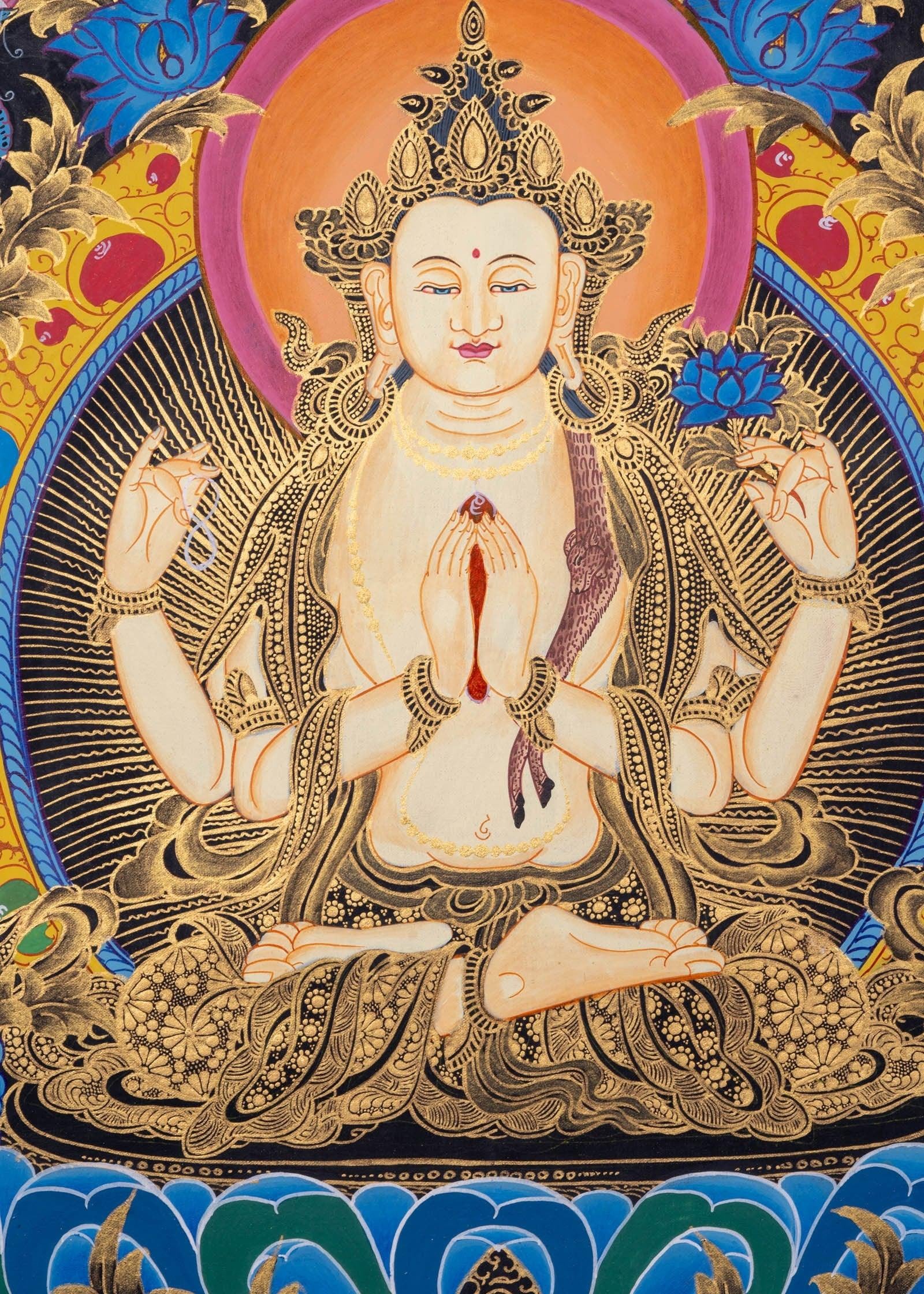 Thangka Art of Chengresi Boddhisattva - Himalayas Shop