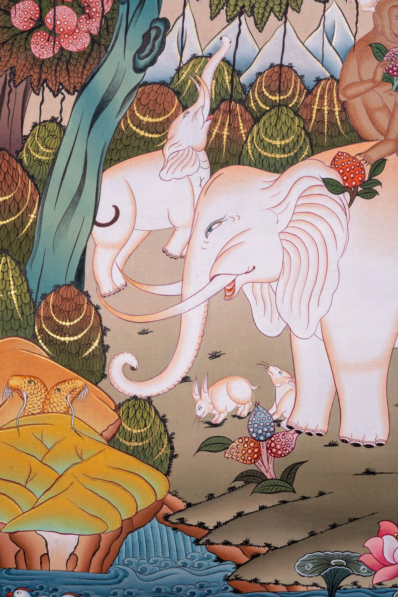 Thangka Painting of 4 Harmonious Friends - Himalayas Shop