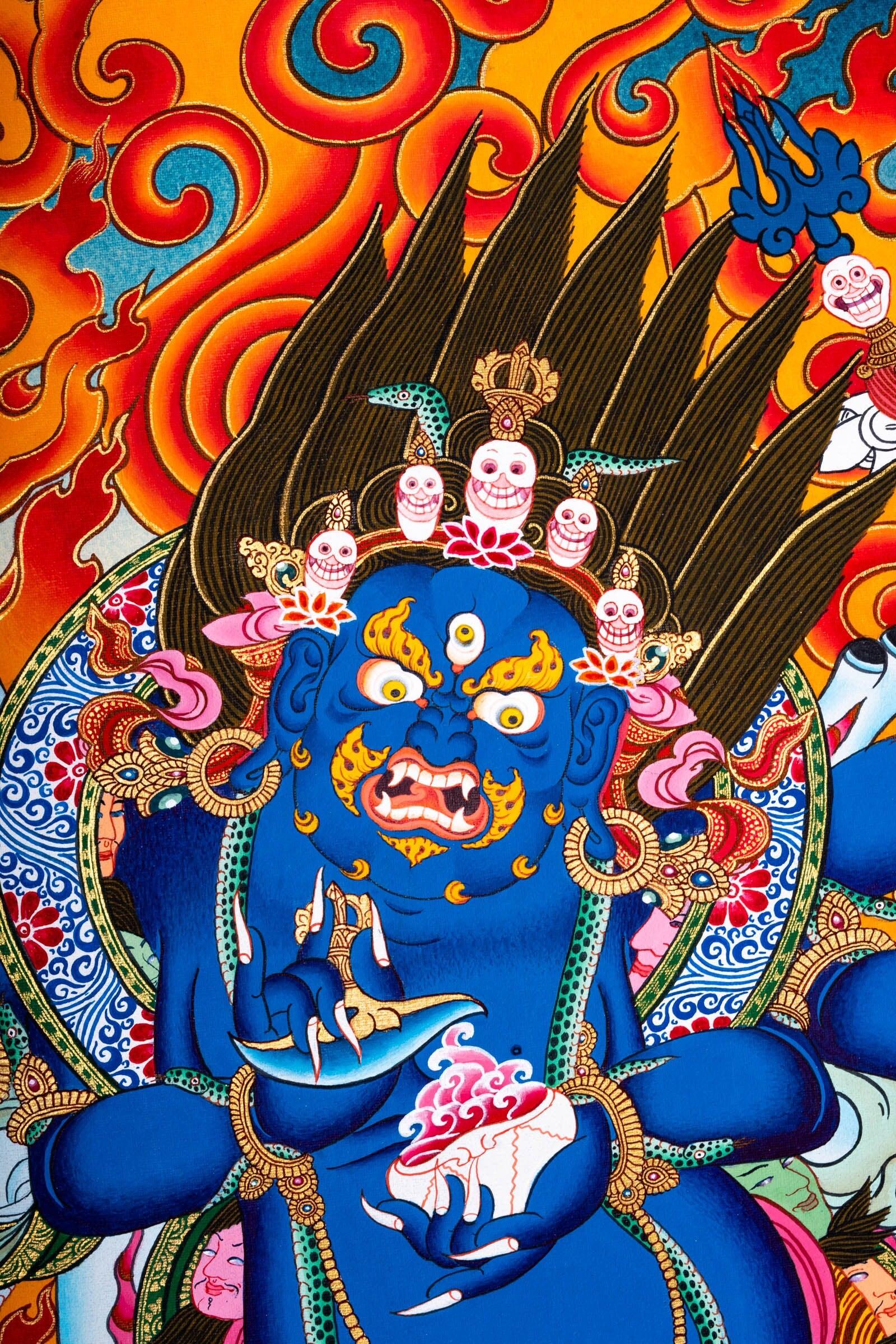 Mahakala with 6 Arm Thangka Painting