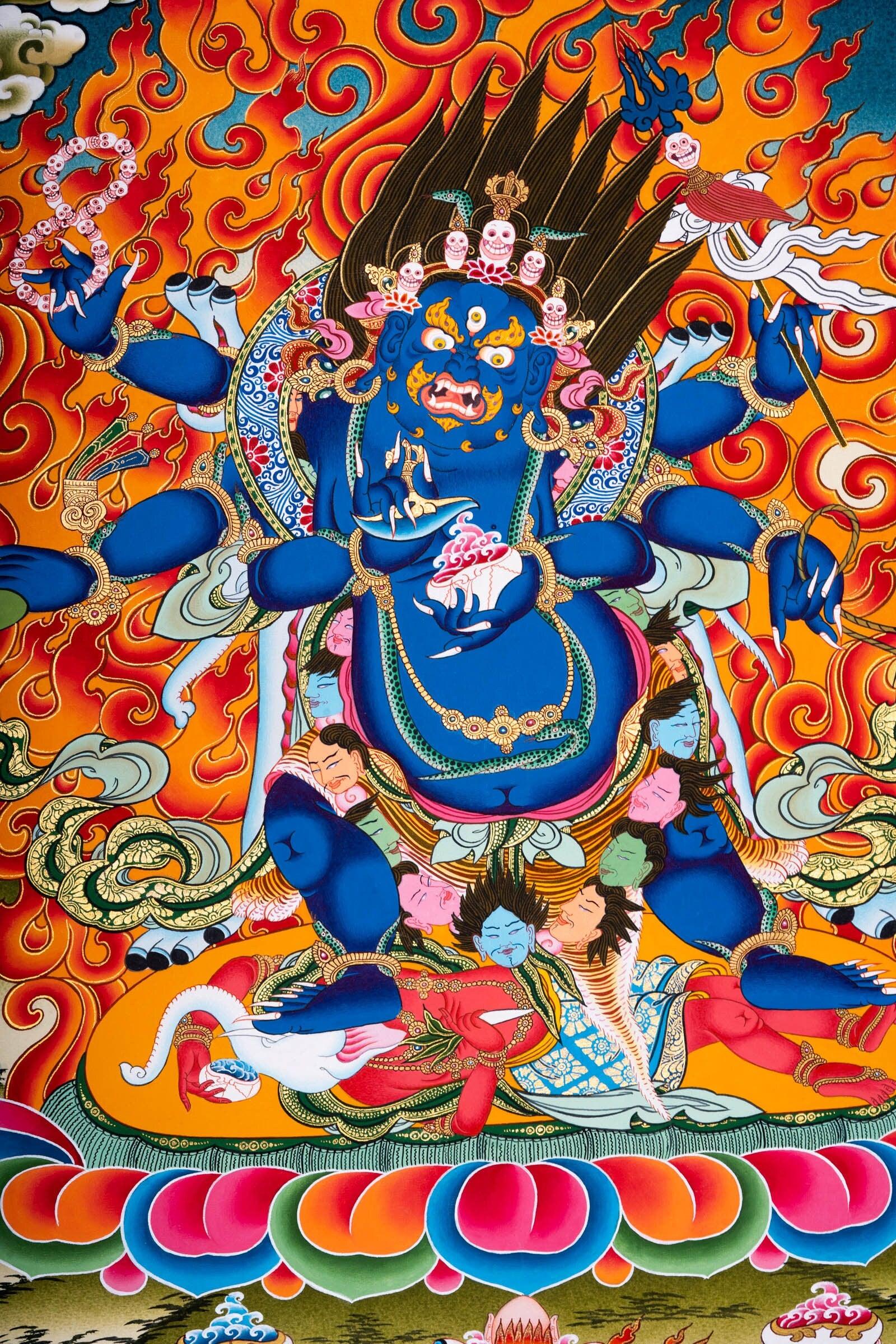 Mahakala with 6 Arm Thangka Painting
