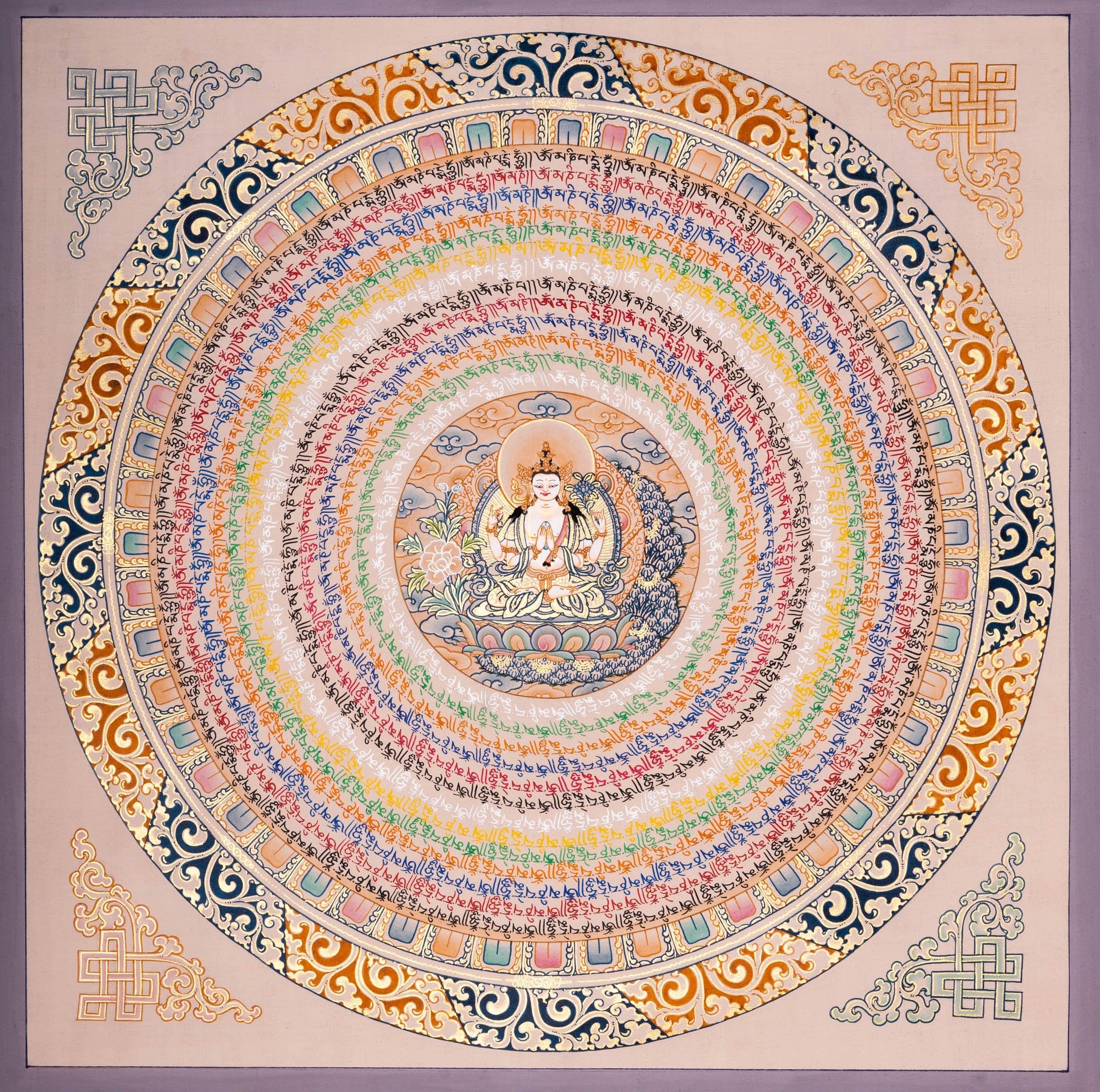 Chengresi Mantra Mandala Meditation Thangka Painting