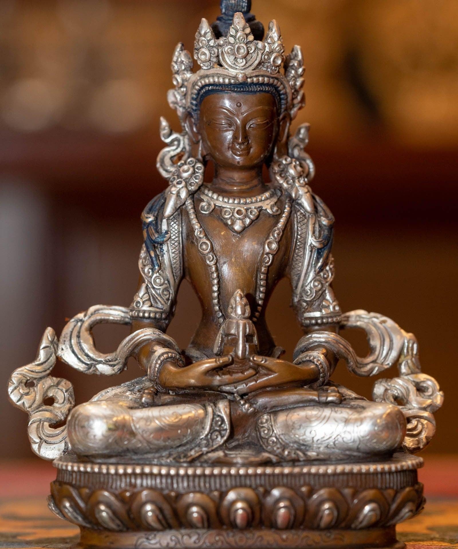 Vajrasattwa silver plated statue on bronze is handcrafted by local artesian from Nepal
