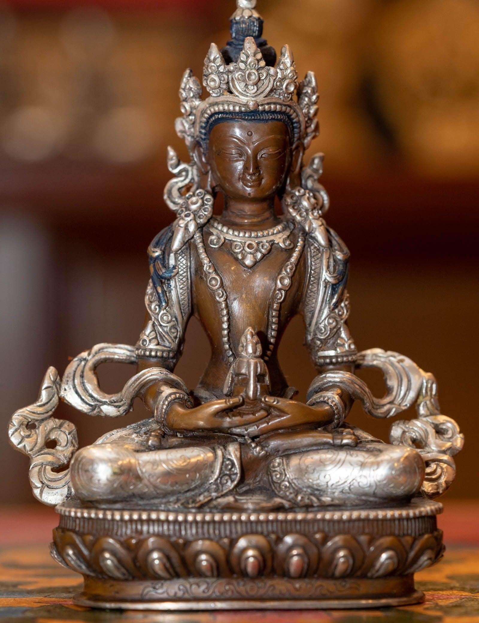 Vajrasattwa silver plated statue on bronze is handcrafted by local artesian from Nepal