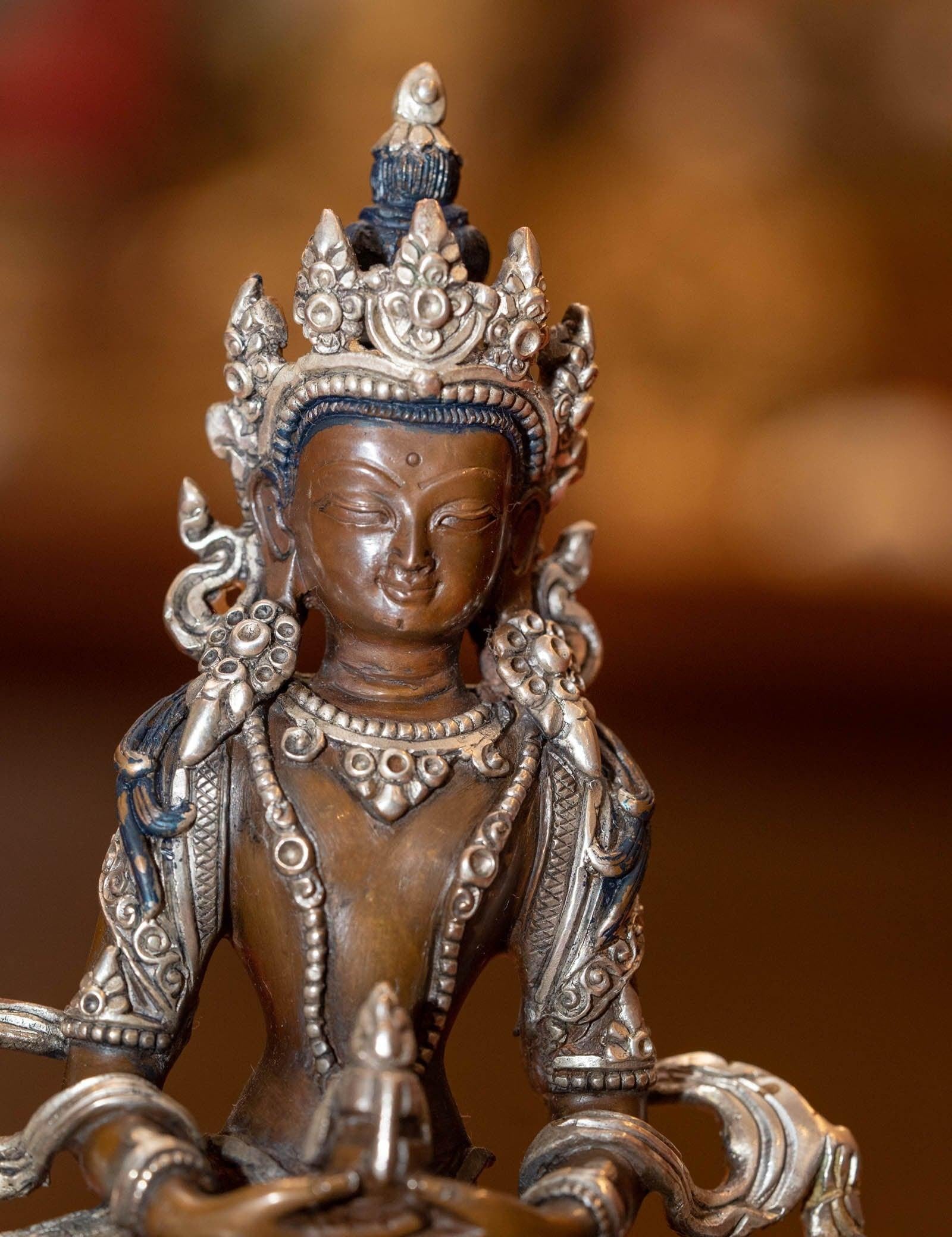 Vajrasattwa silver plated statue on bronze is handcrafted by local artesian from Nepal