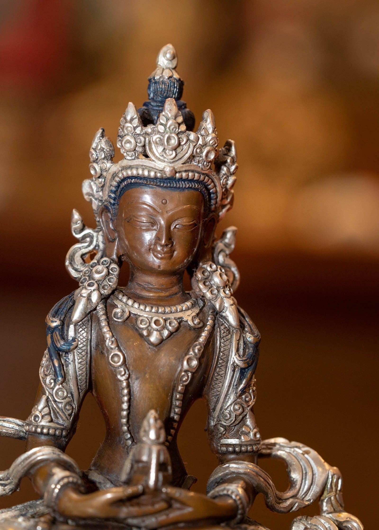 Vajrasattwa silver plated statue on bronze is handcrafted by local artesian from Nepal