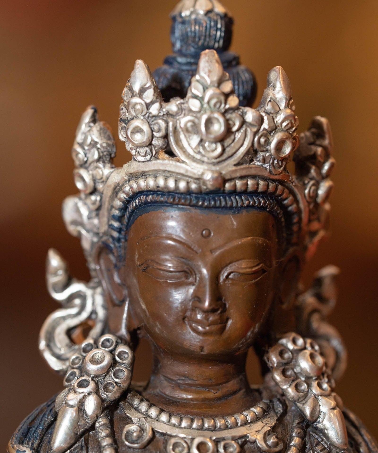 Vajrasattwa silver plated statue on bronze is handcrafted by local artesian from Nepal