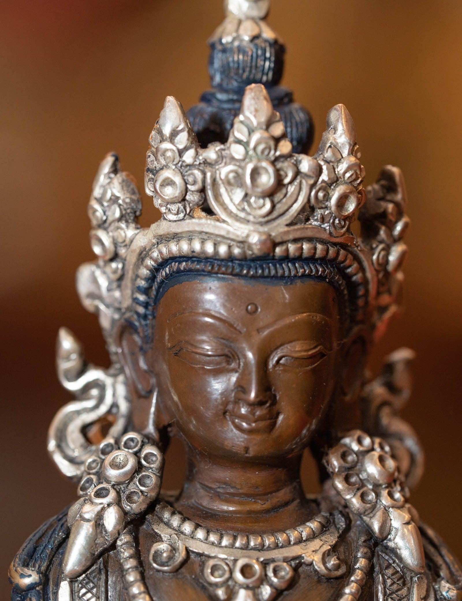 Vajrasattwa silver plated statue on bronze is handcrafted by local artesian from Nepal