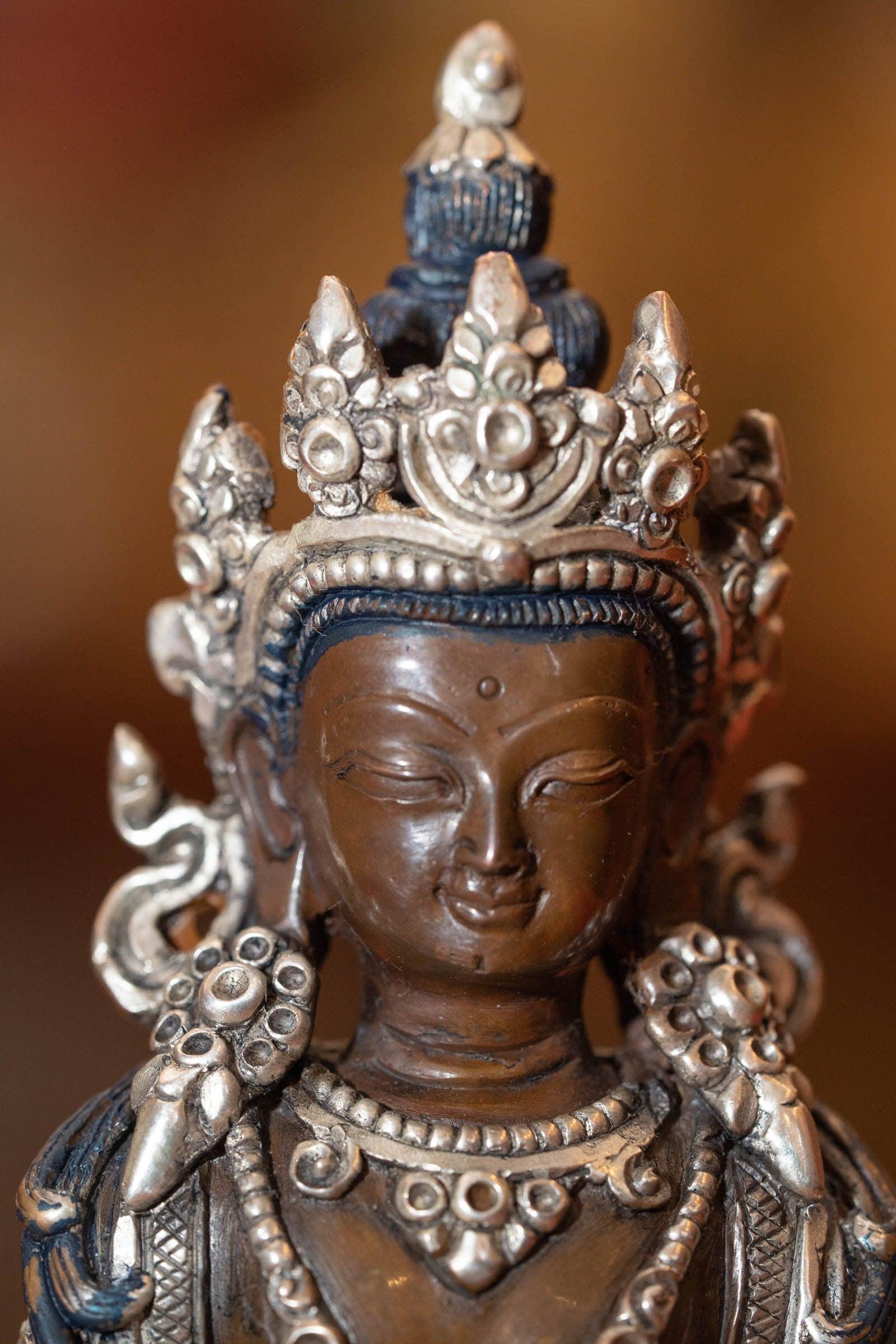 Vajrasattwa silver plated statue on bronze is handcrafted by local artesian from Nepal