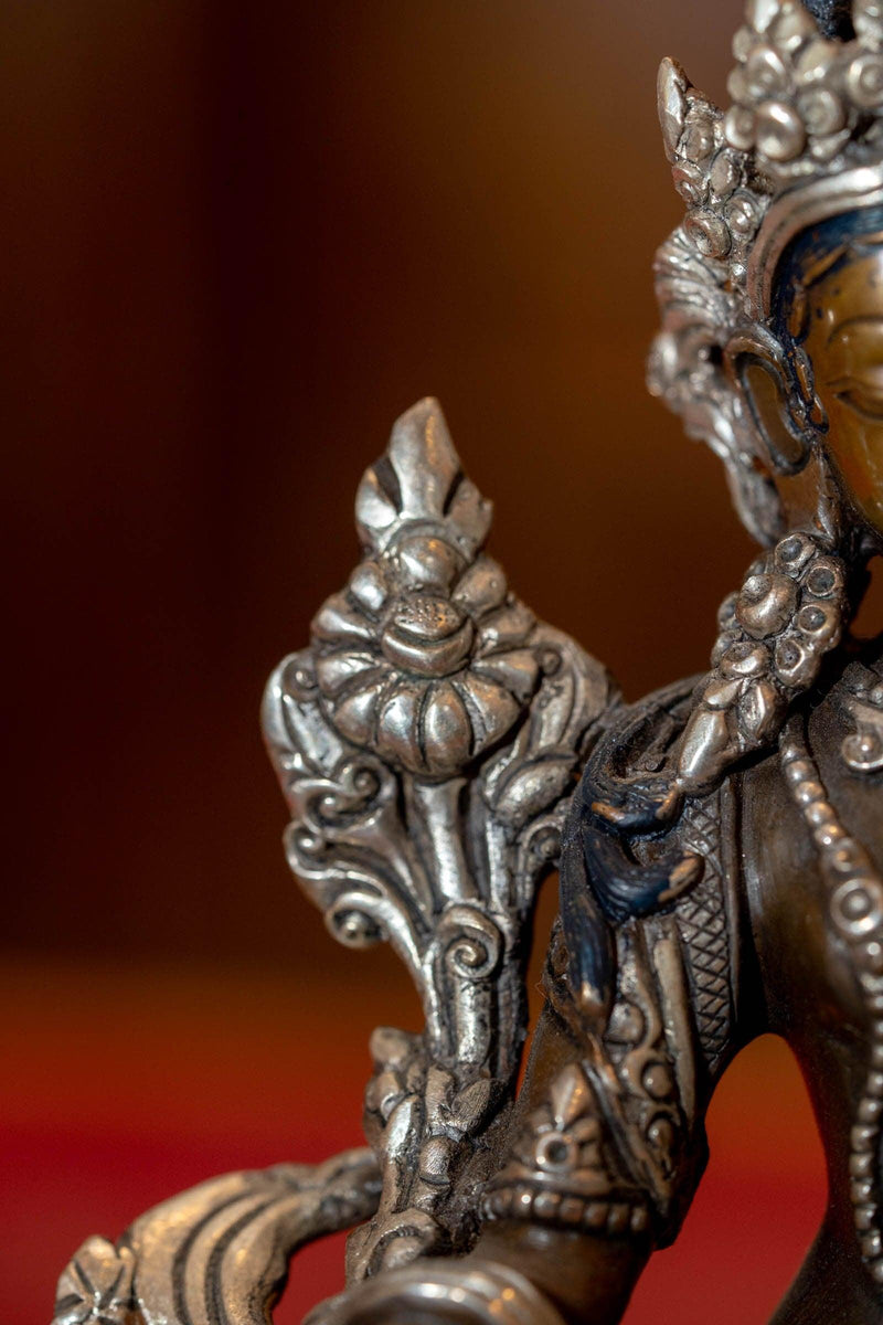 Green Tara silver plated statue mini for altar space
