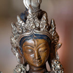 White tara statue silver plated in bronze handmade high quality small size Tibetan statue.