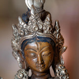 White tara statue silver plated in bronze handmade high quality small size Tibetan statue.