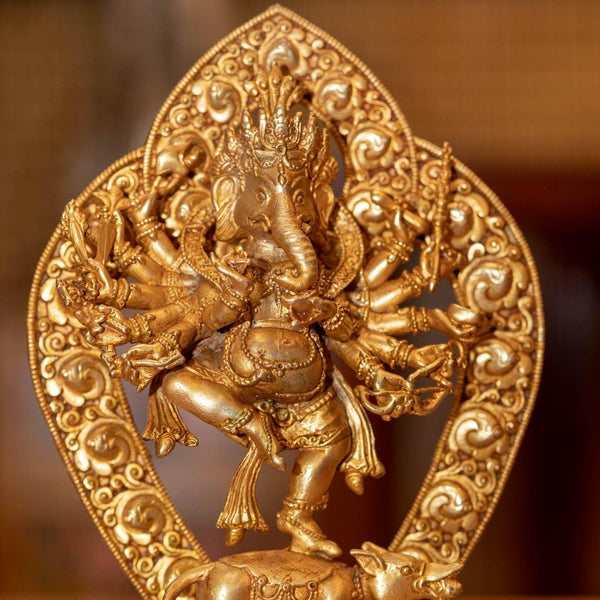 10 hand Ganesh handmade statue of High-quality bronze with gold plated 