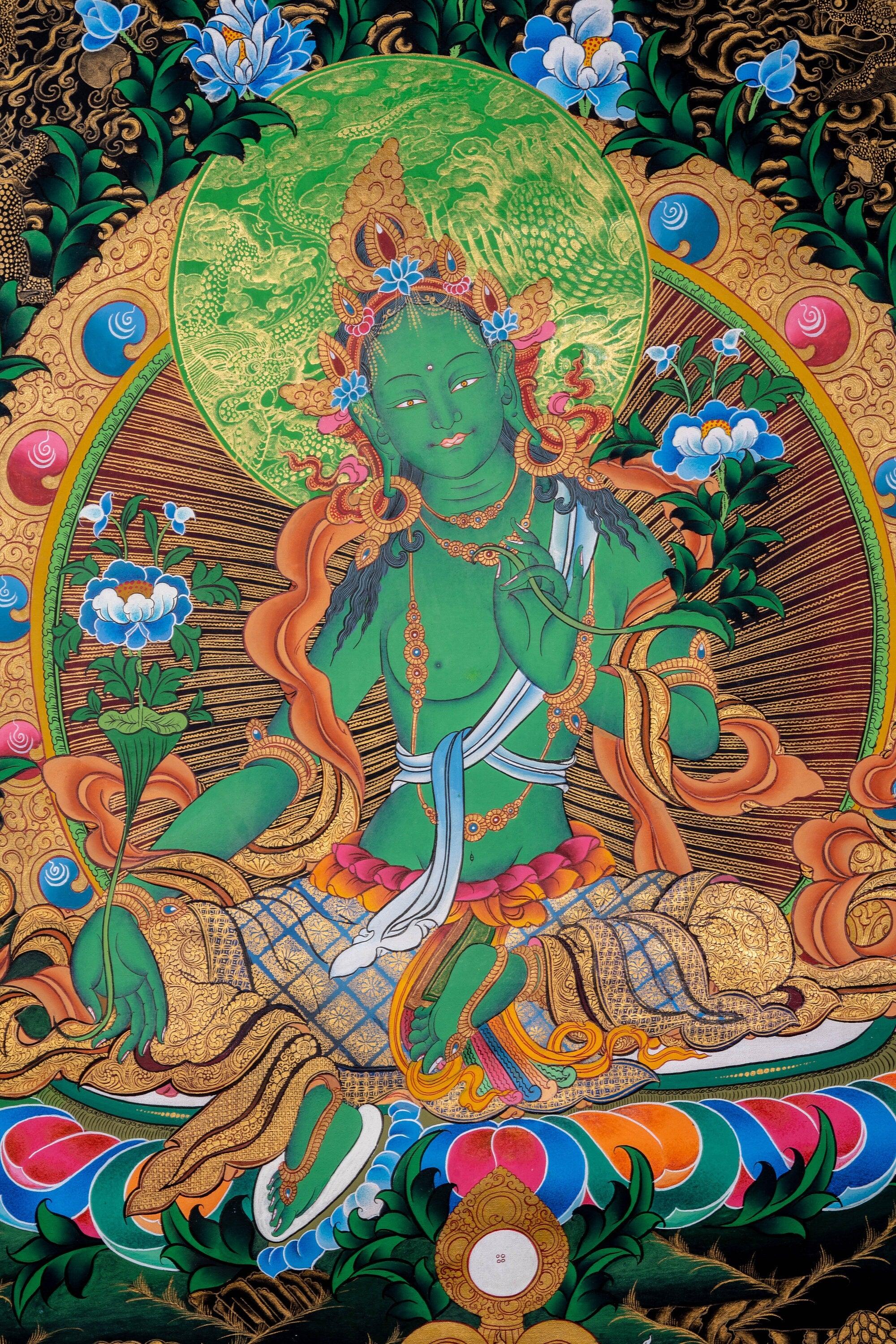 Green Tara Thangka - Himalayas Shop