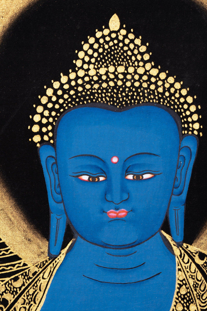 Blue Healing Buddha  - Medicine Buddha Thangka Painting - Himalayas Shop