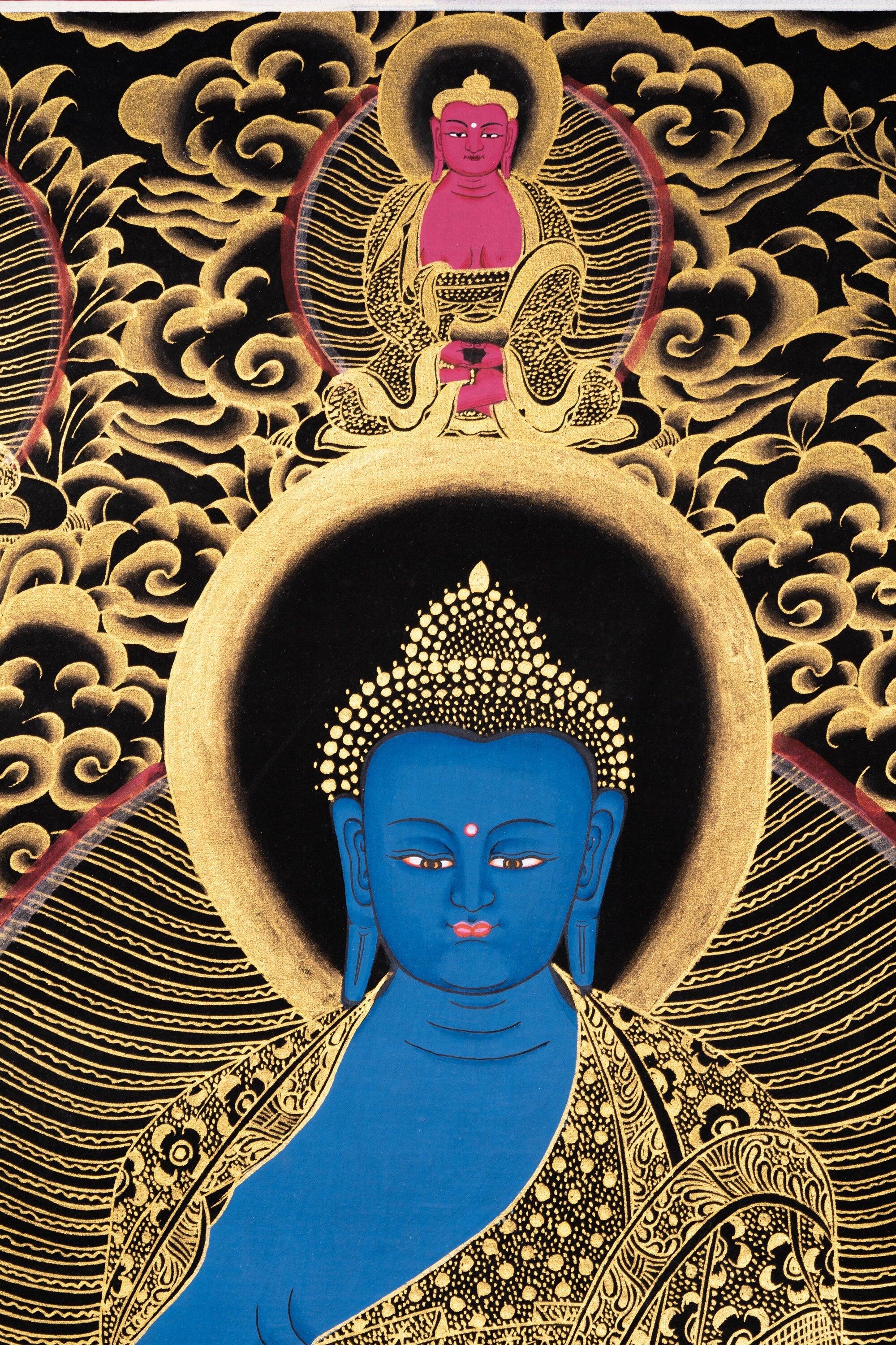 Blue Healing Buddha  - Medicine Buddha Thangka Painting - Himalayas Shop