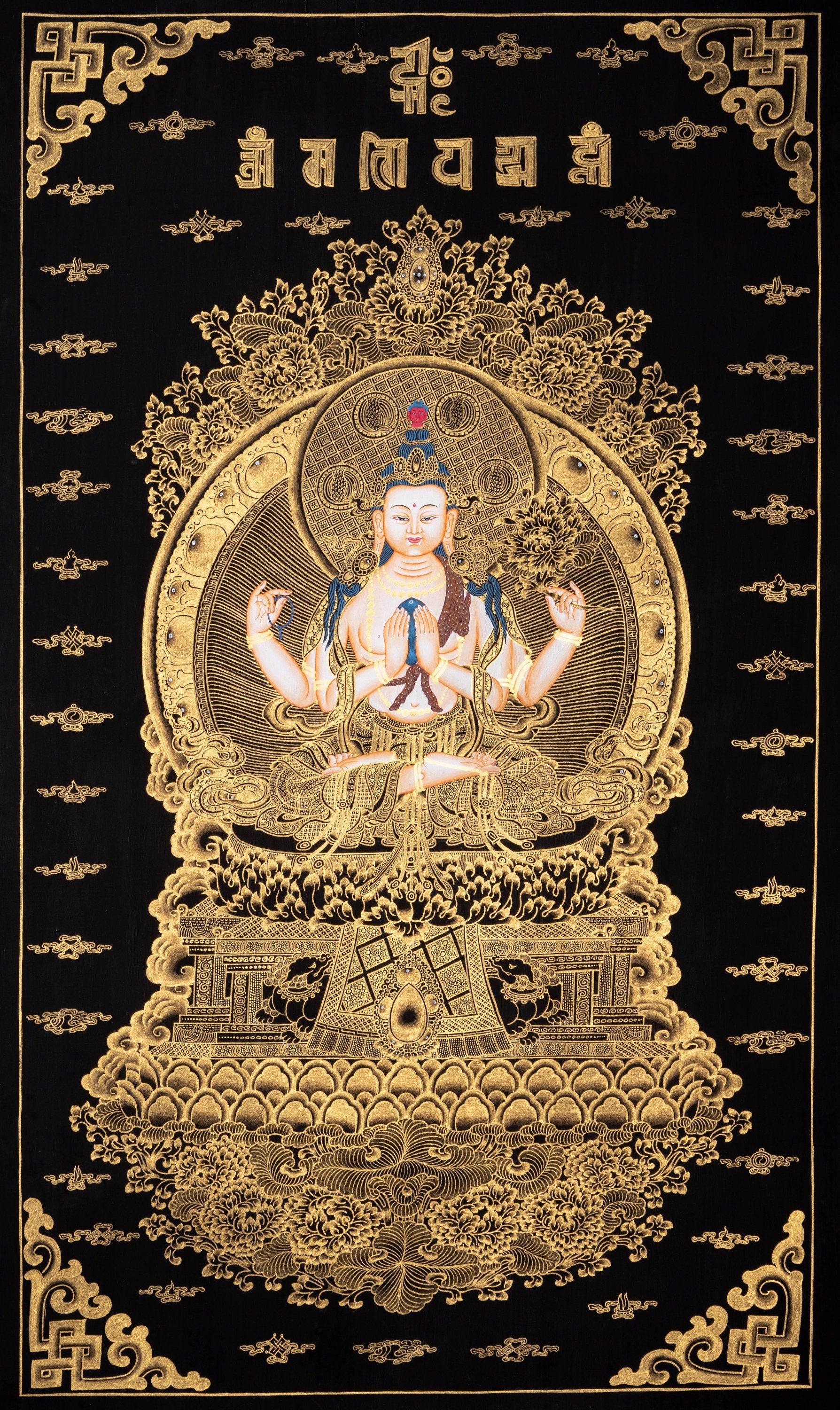 Chenrezig Tibetan Hand Painting