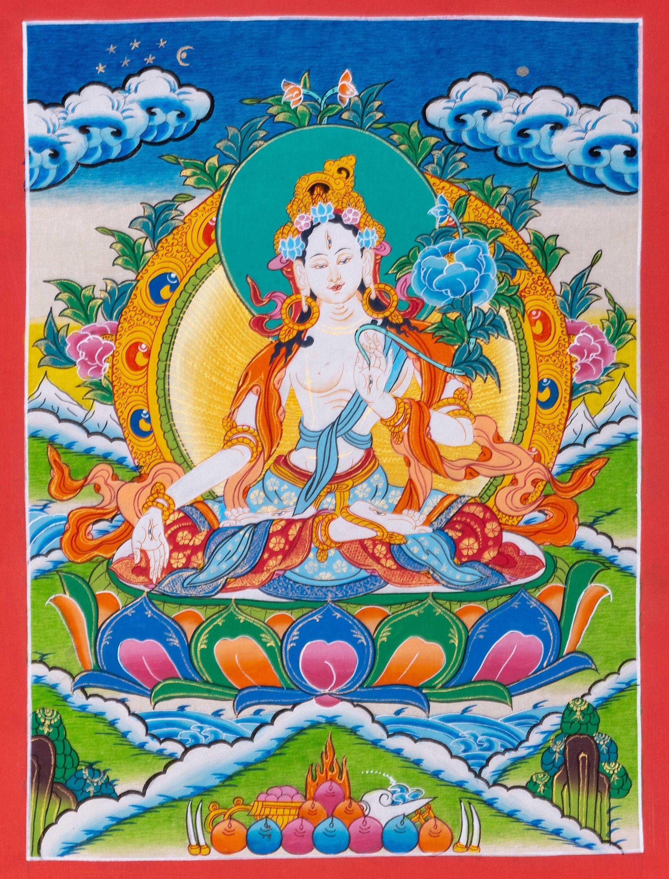 Thangka Painting - White Tara - Himalayas Shop