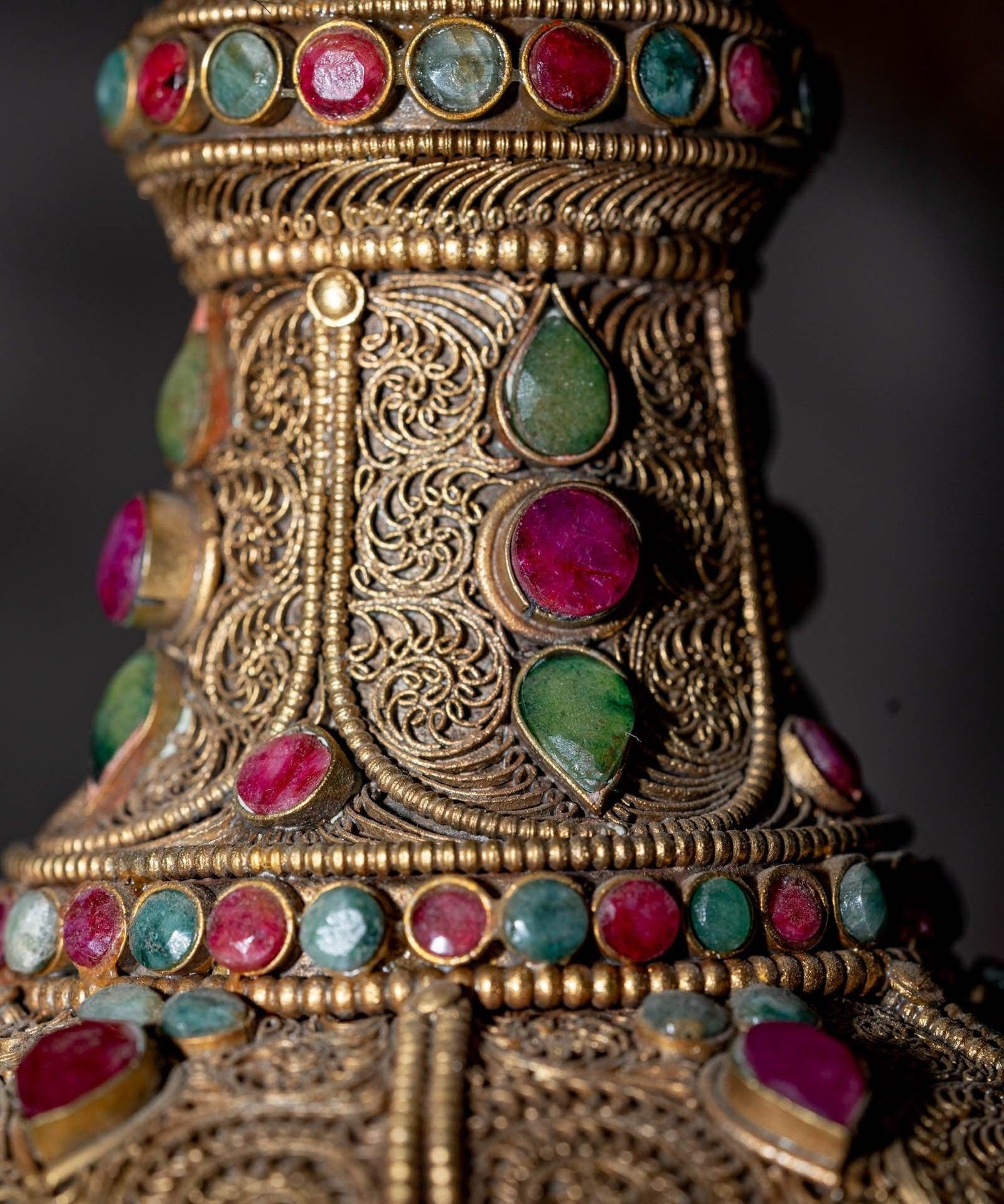 Tibetan Crystal Vase handmade with Ruby and emerald