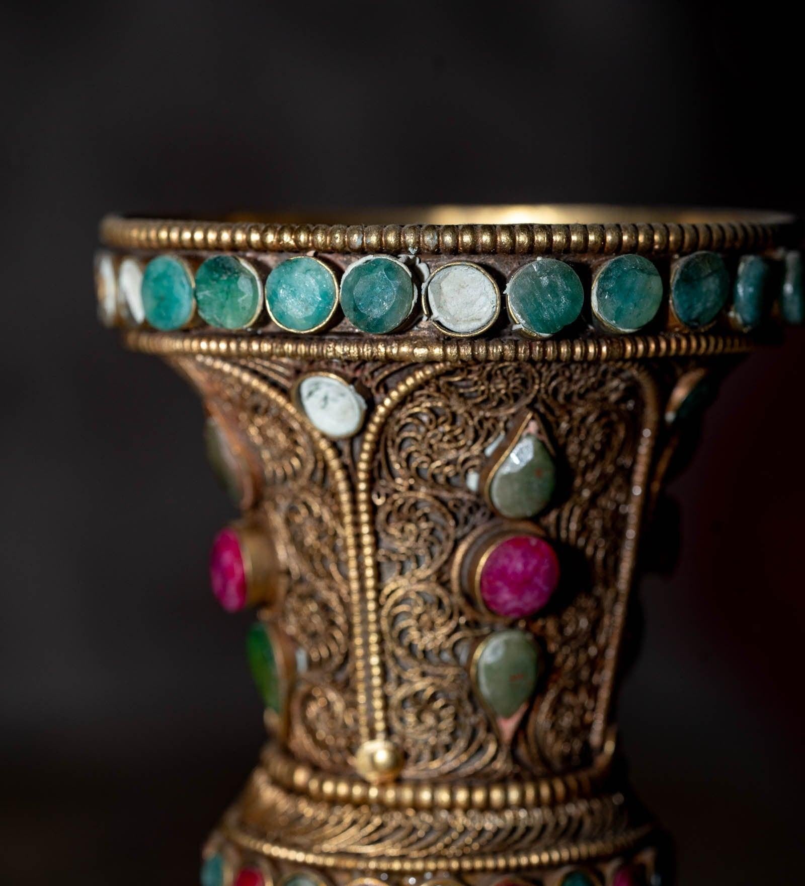 Tibetan Crystal Vase handmade with Ruby and emerald