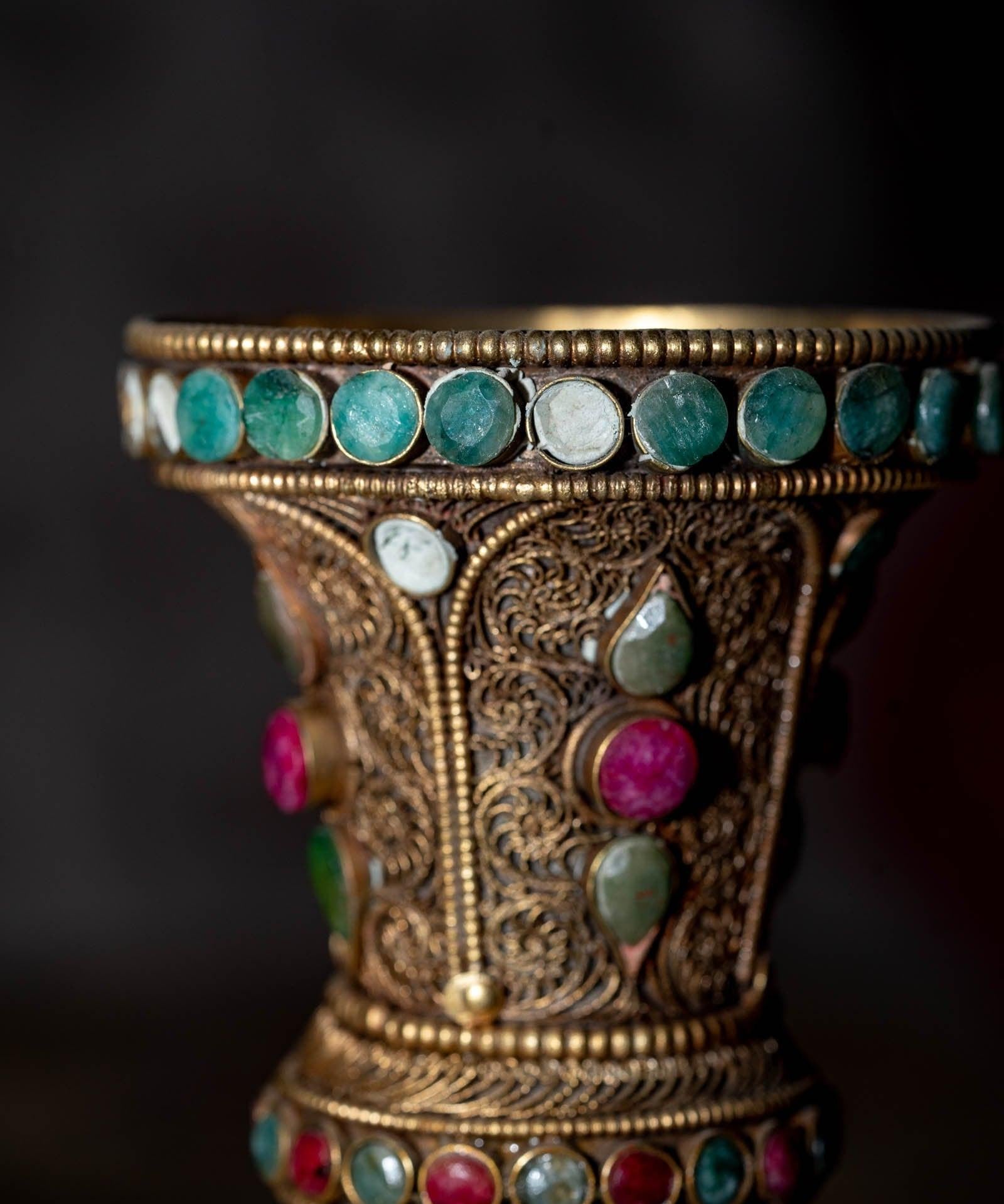 Tibetan Crystal Vase handmade with Ruby and emerald