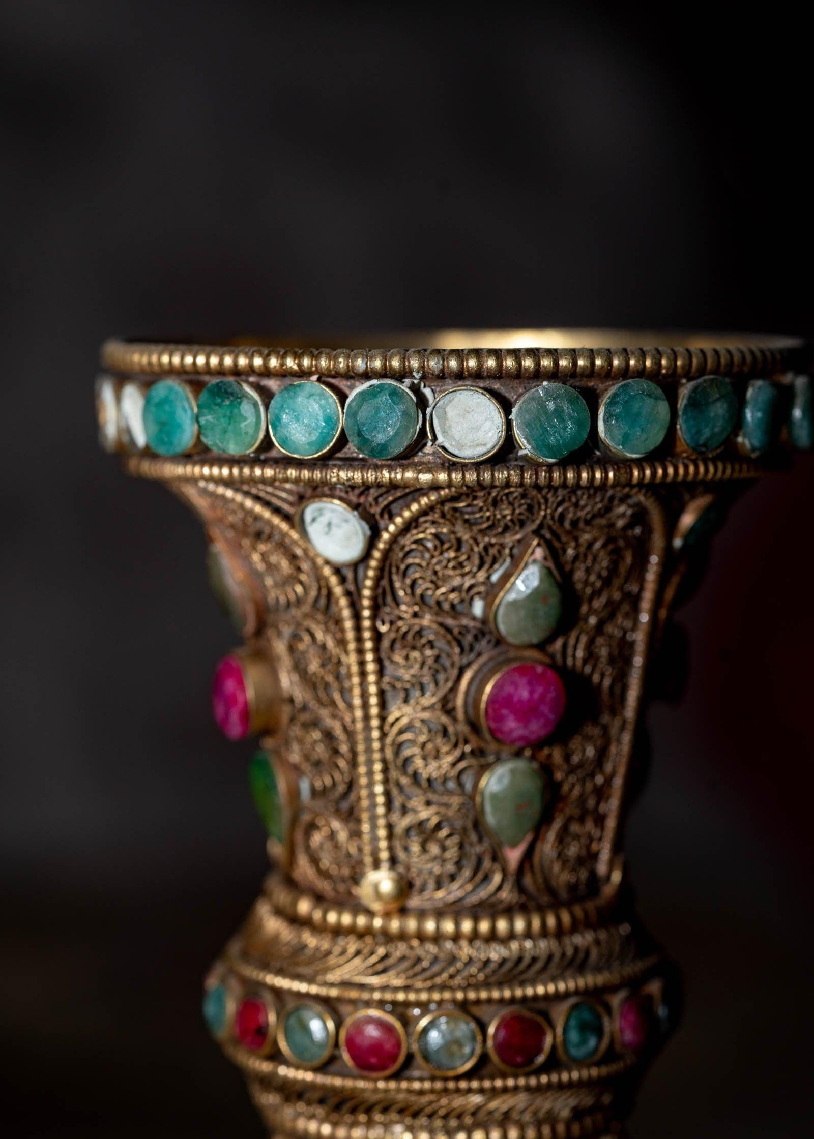 Tibetan Crystal Vase handmade with Ruby and emerald
