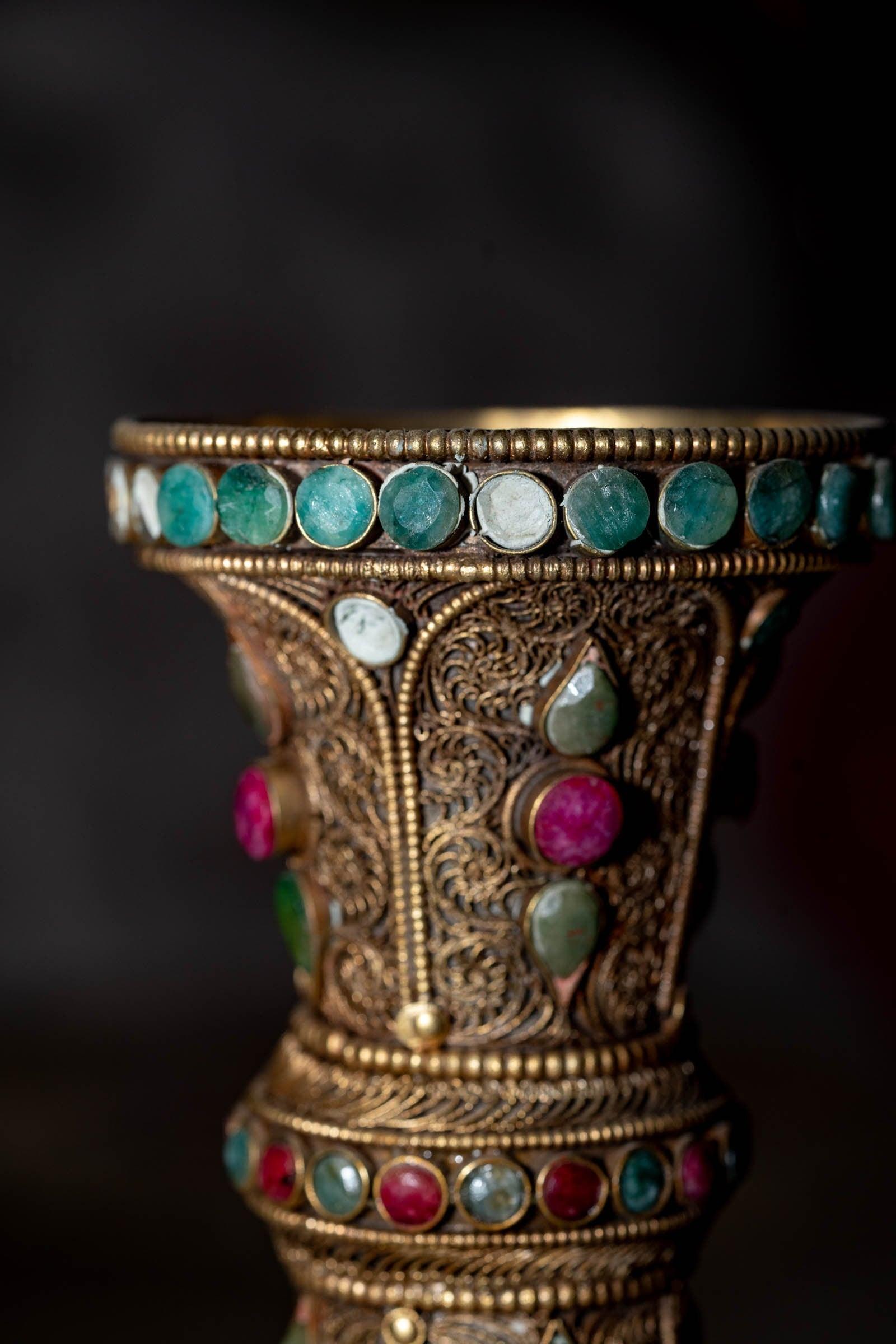 Tibetan Crystal Vase handmade with Ruby and emerald