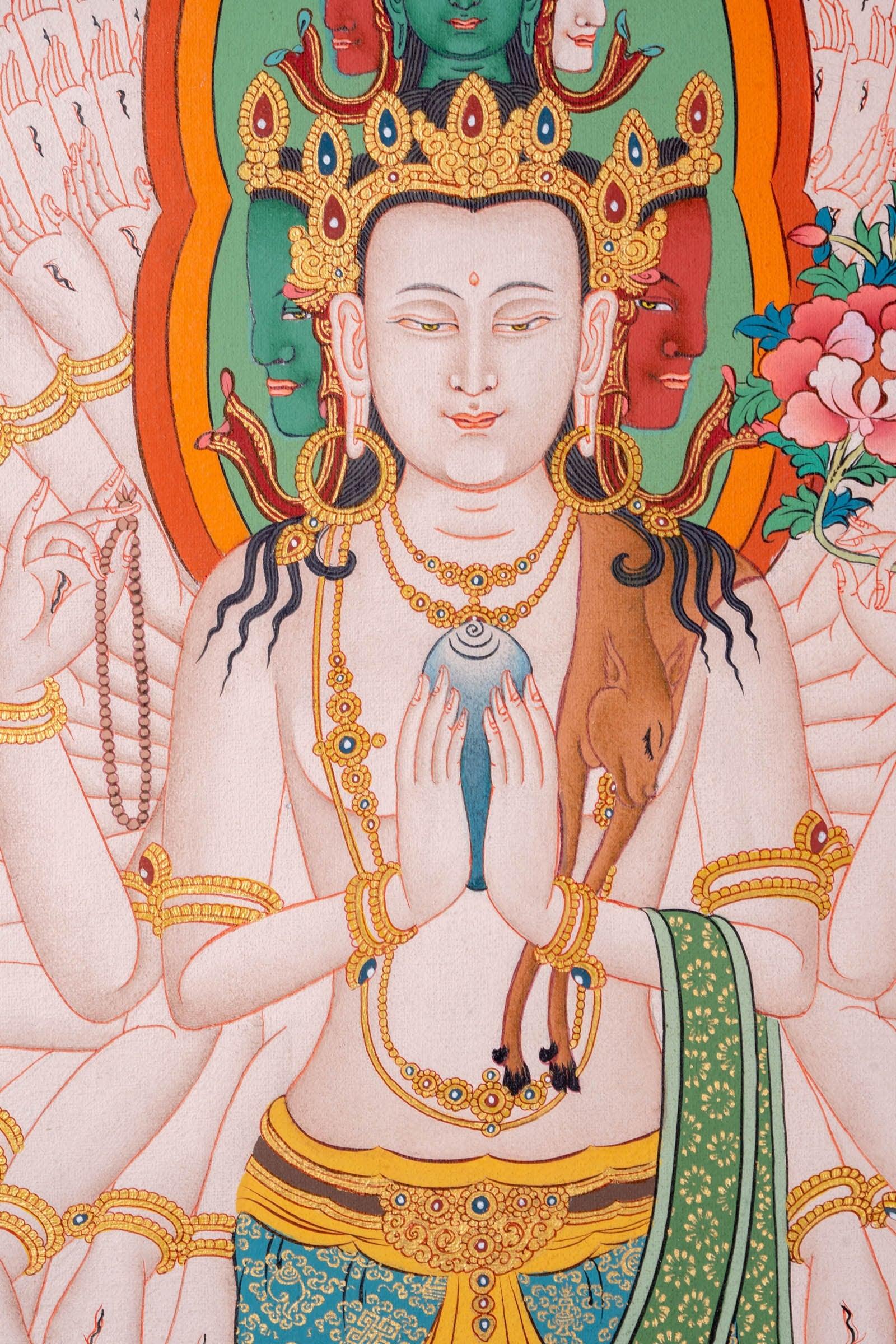 1000 Arm Avalokiteshvara Thangka Painting - Himalayas Shop