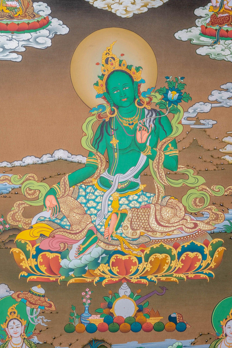 Green Tara Tibetan Thangka Painting - Himalayas Shop