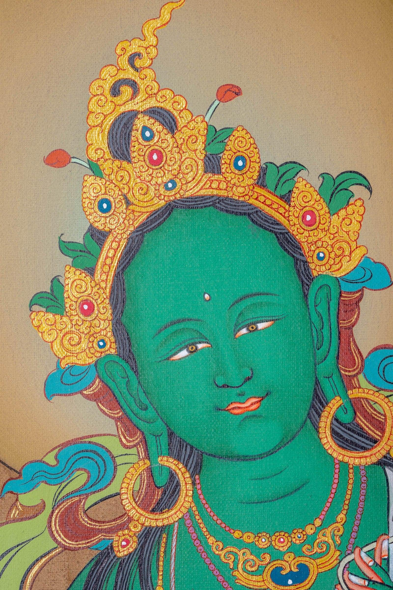 Green Tara Tibetan Thangka Painting - Himalayas Shop