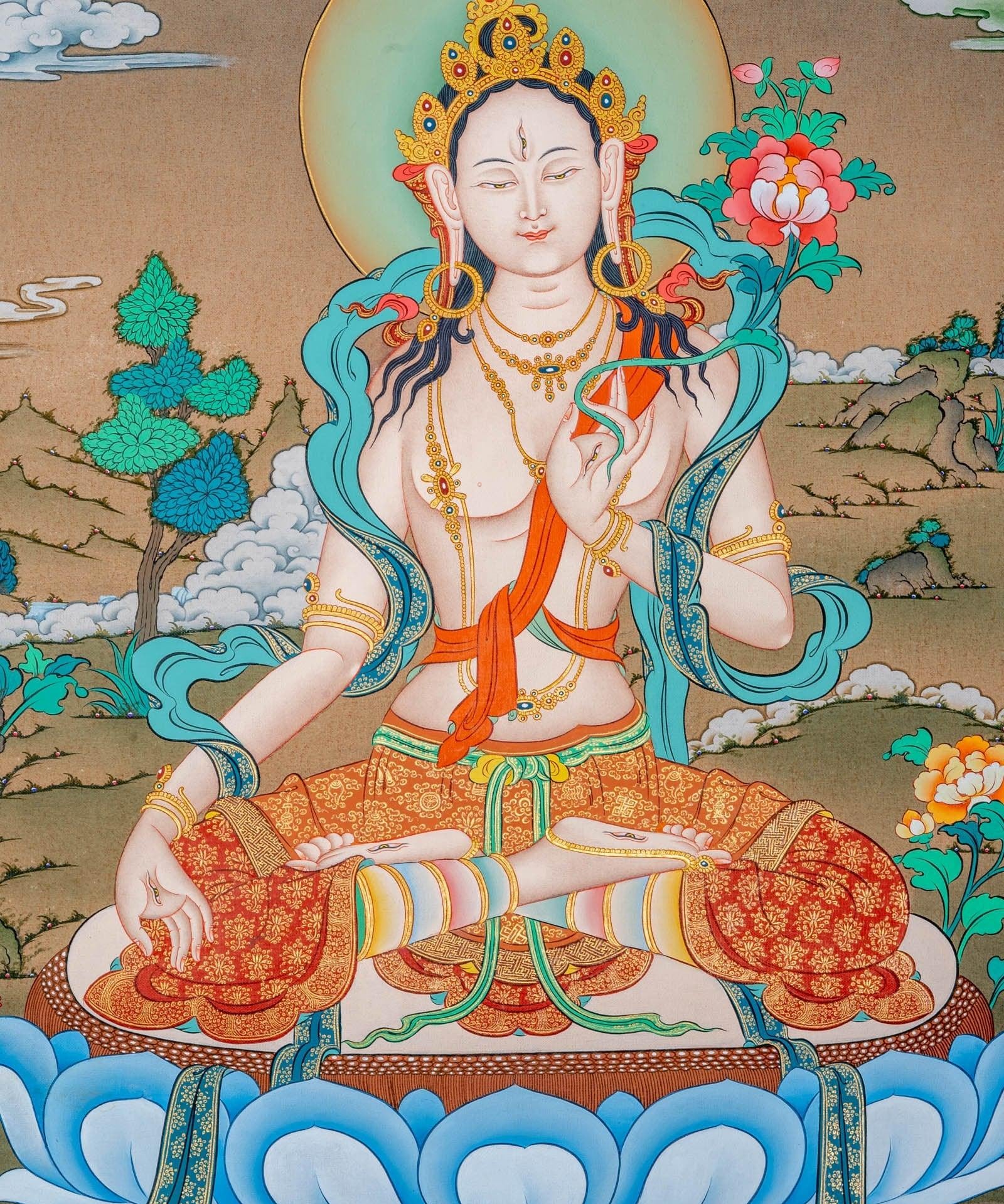 White Tara Thangka Painting - Himalayas Shop