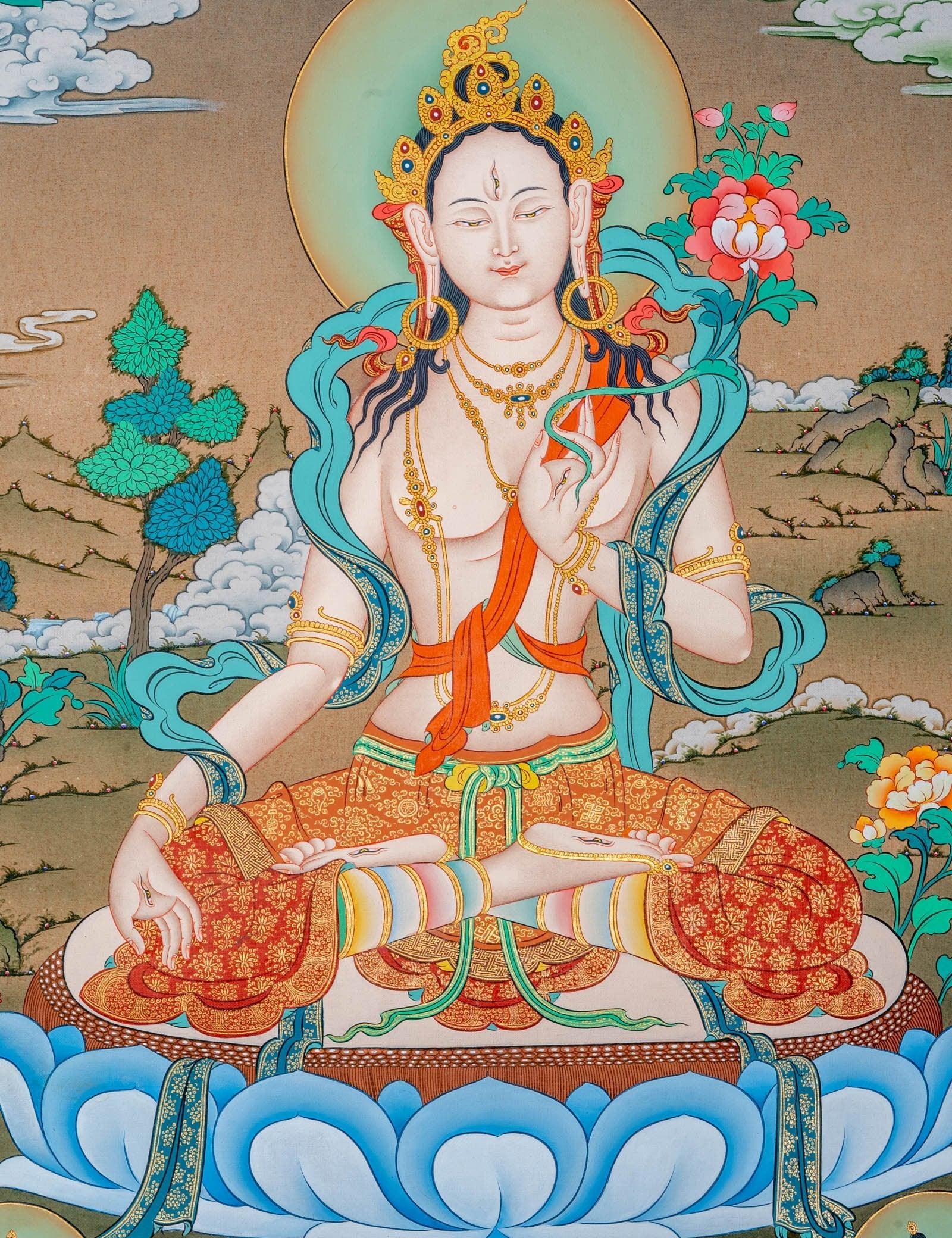 White Tara Thangka Painting - Himalayas Shop