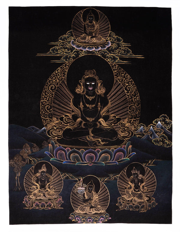 Kuber Thangka Painting Black and Gold
