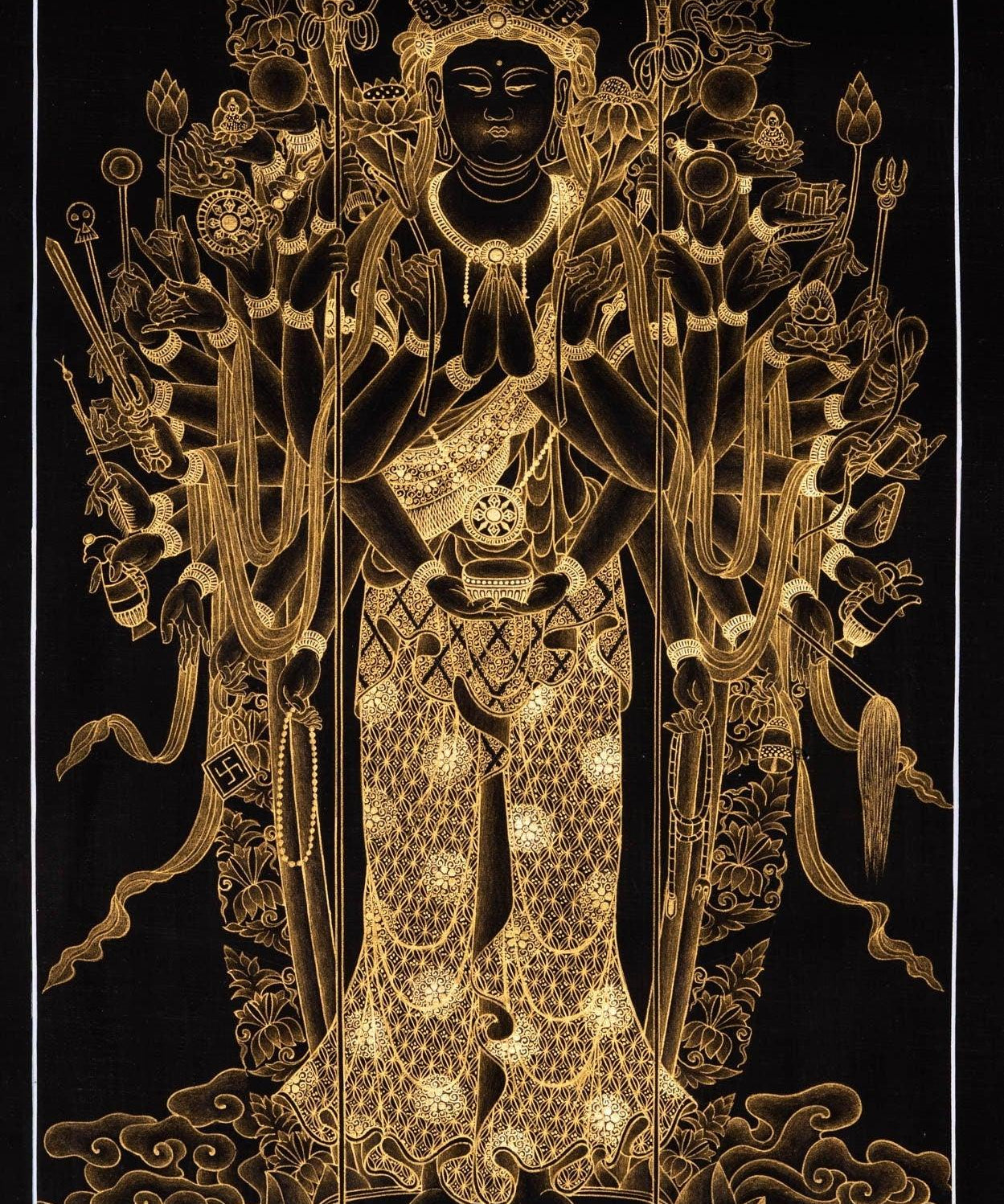 Japanese Senju Kannon Thangka Painting