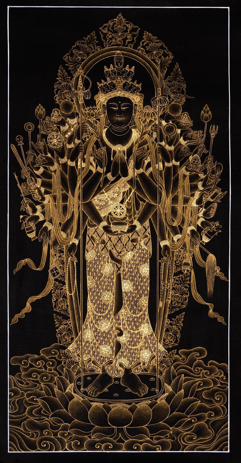 Japanese Senju Kannon Thangka Painting