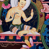 Vajradhara Thangka Painting with floral background art . Bajra Dhara sitting on Lotus with his consort.