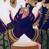 Vajradhara Thangka Painting with floral background art . Bajra Dhara sitting on Lotus with his consort.