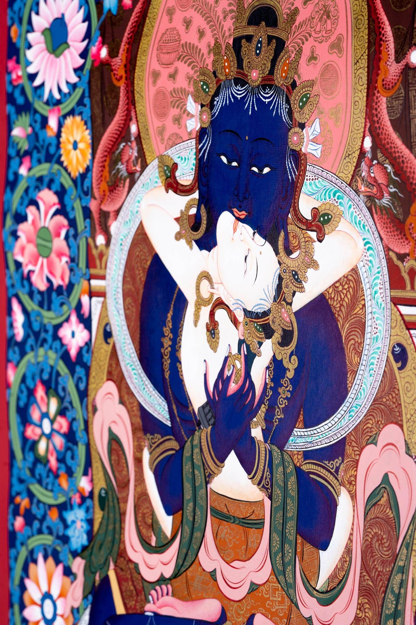 Bajradhara with Shakti Thangka Painting - Himalayas Shop
