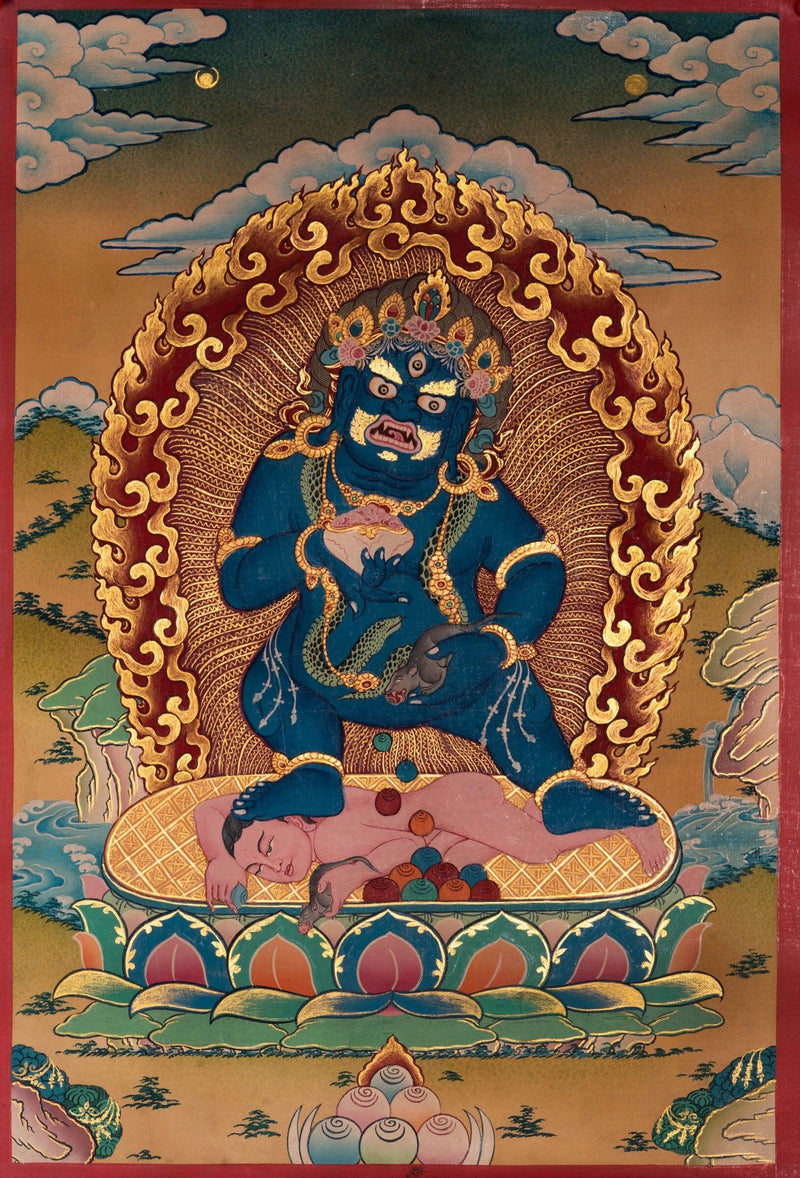 Black Jambhala Stone art antique collection piece high quality Thangka art.