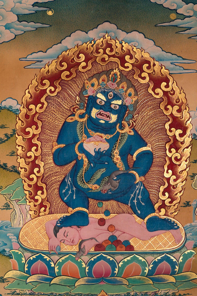 Black Zambala Stone art antique collection piece high quality Thangka art.