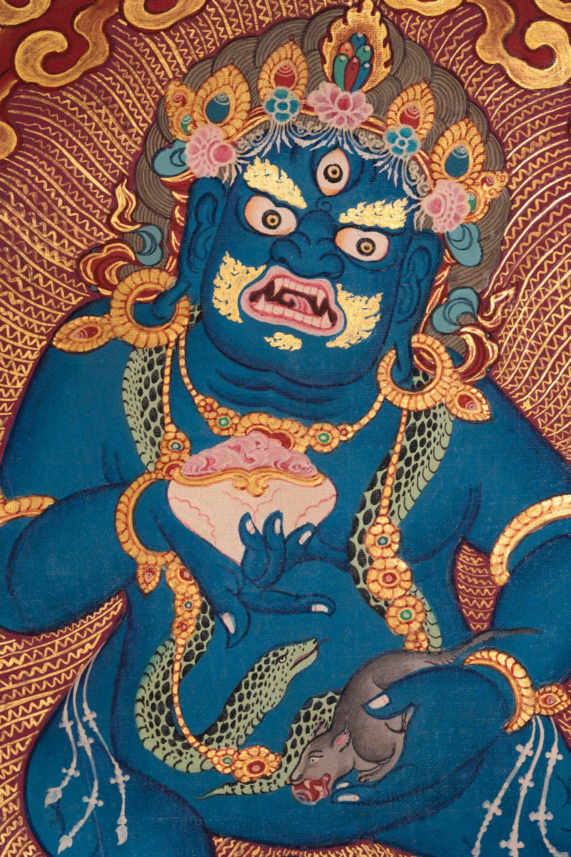 Black Zambala Stone art antique collection piece high quality Thangka art.