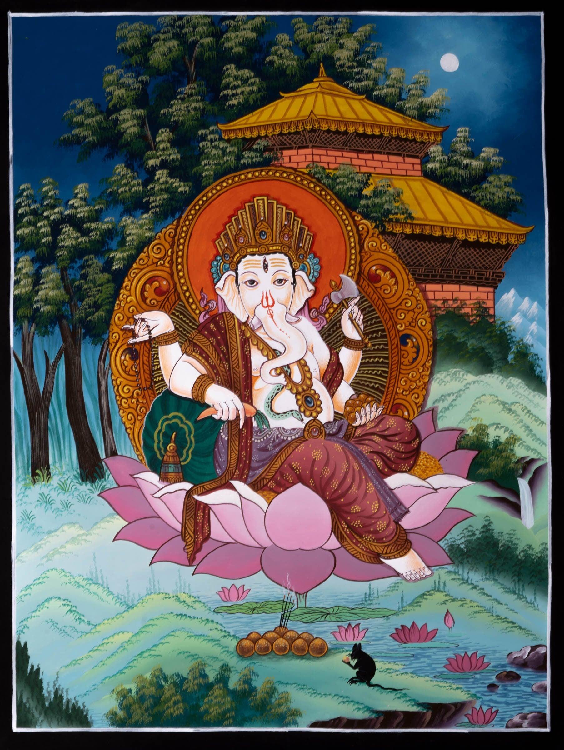 Hindu Deity Shri Ganesh Thangka Painting