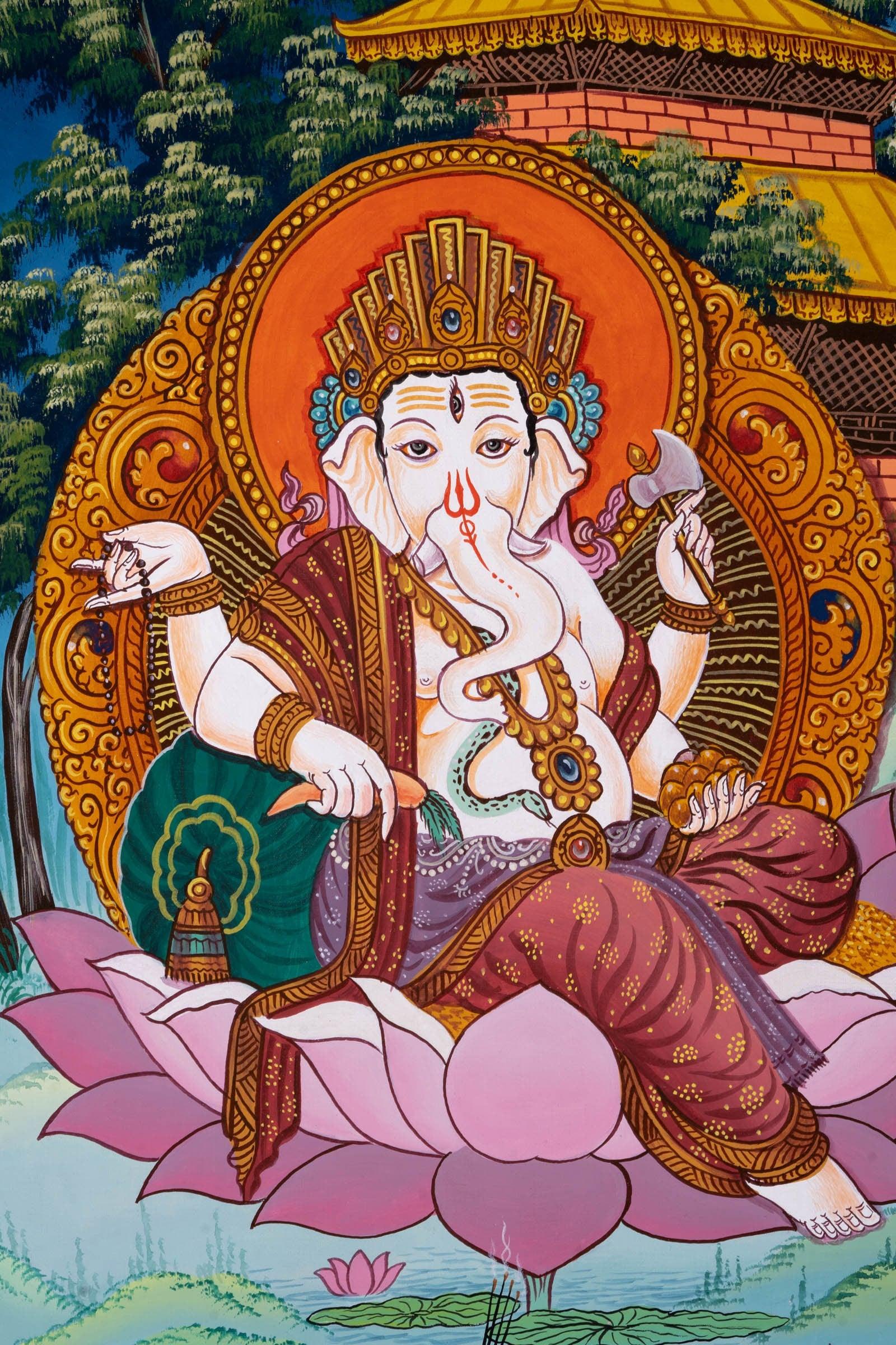 Hindu Deity Shri Ganesh Thangka Painting
