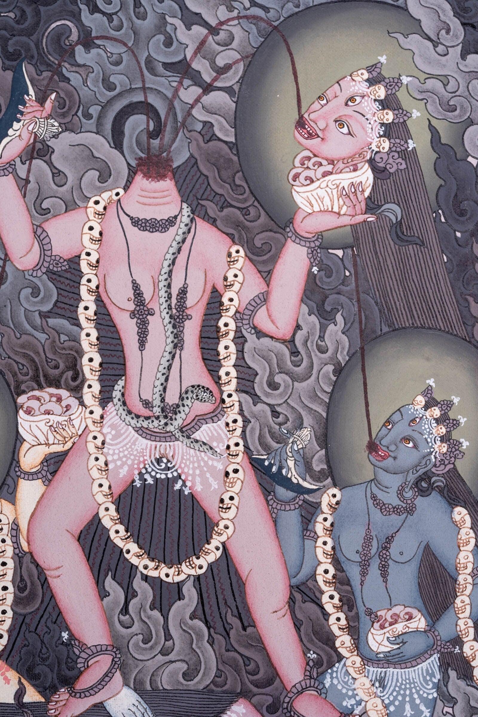 Chinnamasta Thangka painting Newari piece of art- Wrathful deity.