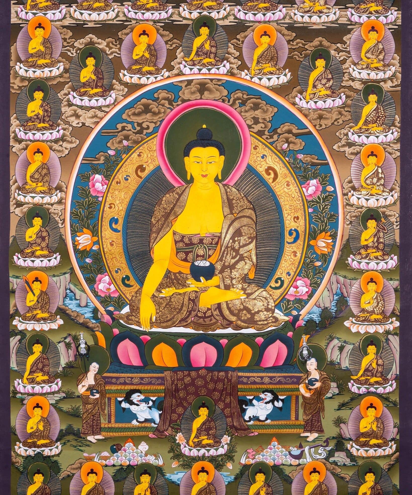 Thangka Painting of Shakyamuni Buddha with 35 Buddhas - Himalayas Shop