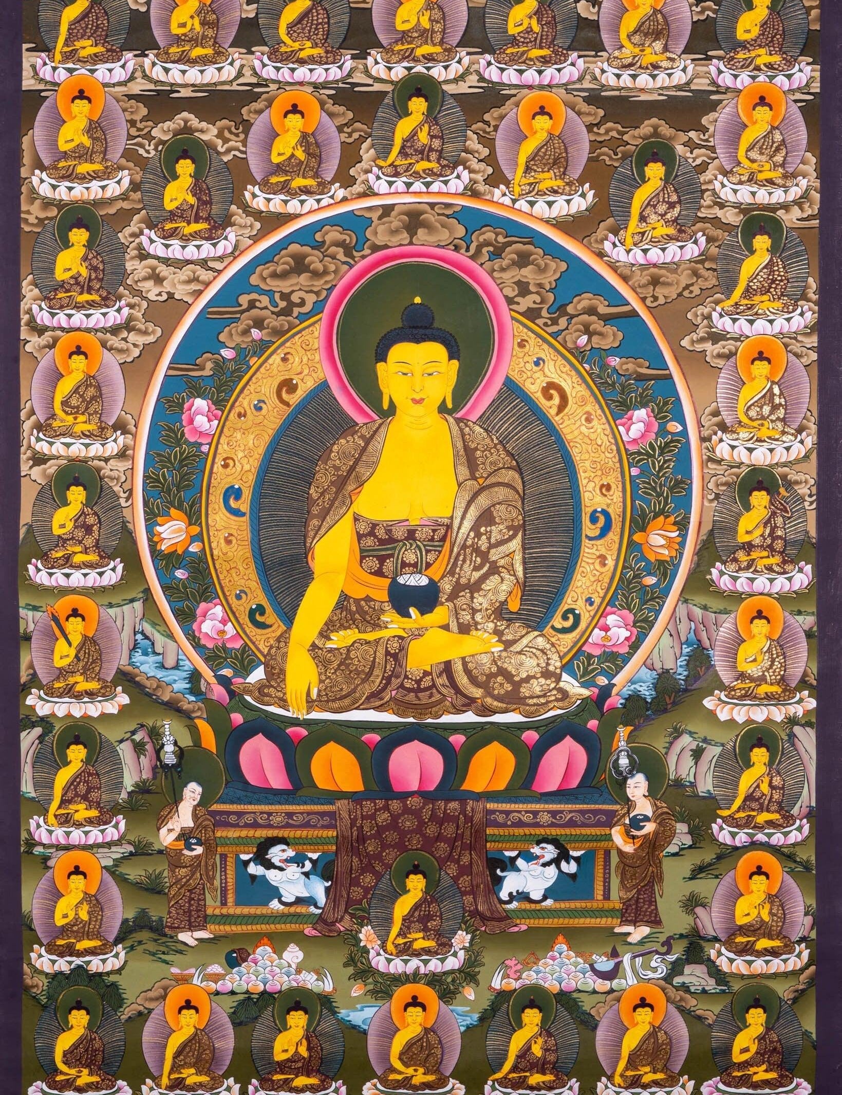 Thangka Painting of Shakyamuni Buddha with 35 Buddhas - Himalayas Shop